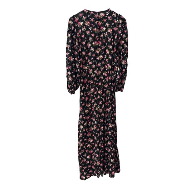 Zara Printed Long Sleeve Black Florals Midi Dress Size Small - Picture 10 of 15